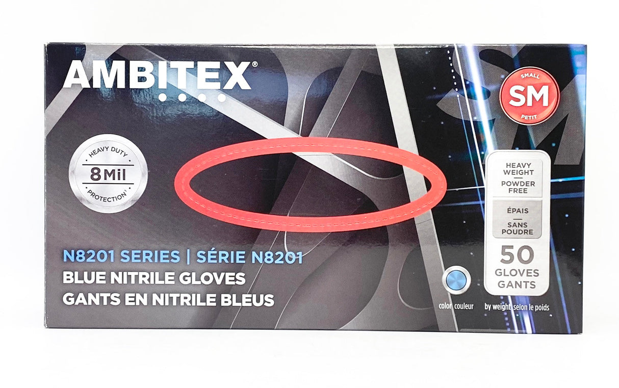 Ambitex - Blue Nitrile Gloves 8 Mil 50pc - Small from Queen Nails & Beauty Supplies
