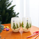 Christmas Tree Holiday Themed Wine & Water Glasses - Set of 2 - Shining Red Green Yellow Silver, Holidays Parties Santa Gifts Glassware - Xmas Trees - 17.5oz - New years Eve Festive Glass - Stemless from The Wine Savant