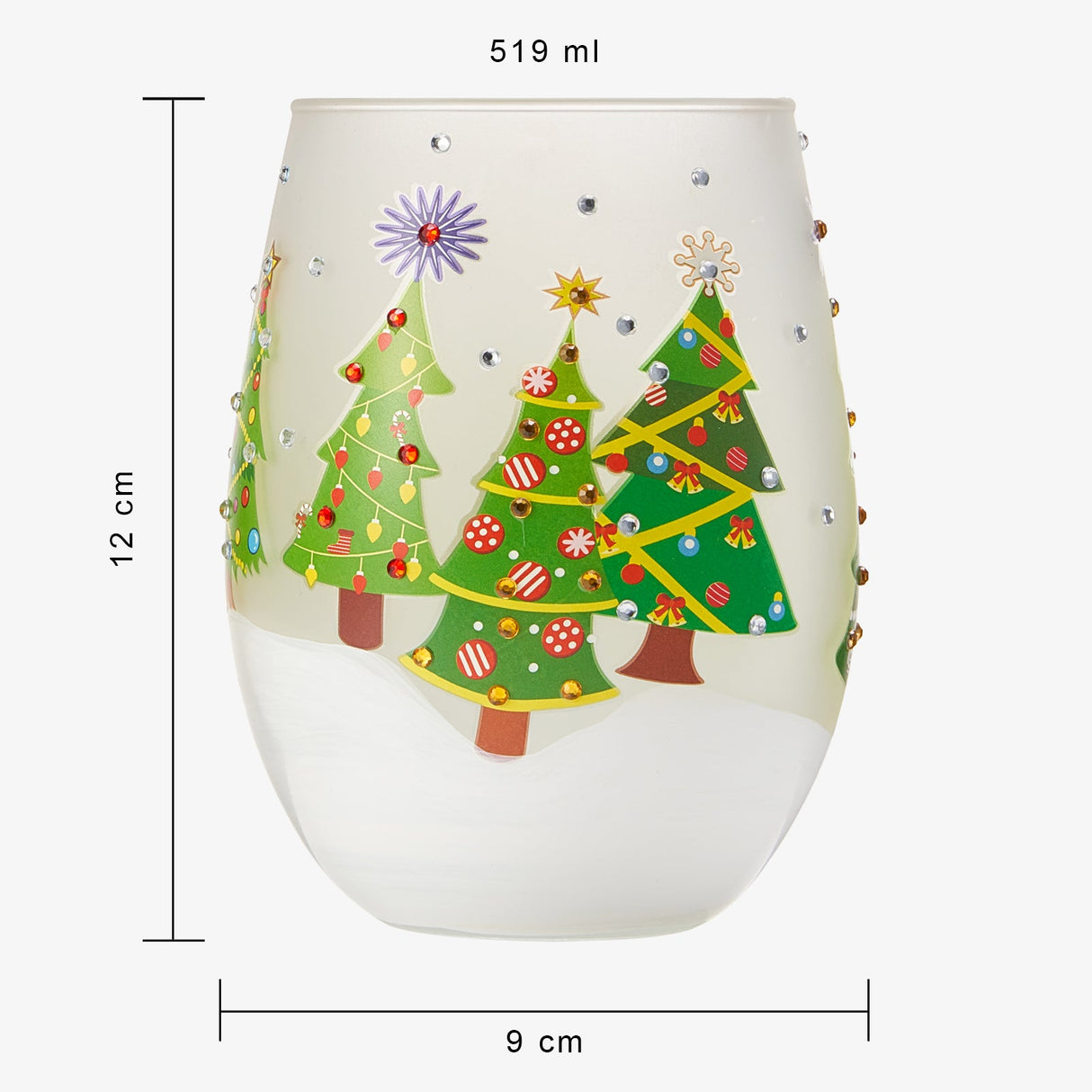 Christmas Tree Holiday Themed Wine & Water Glasses - Set of 2 - Shining Red Green Yellow Silver, Holidays Parties Santa Gifts Glassware - Xmas Trees - 17.5oz - New years Eve Festive Glass - Stemless from The Wine Savant