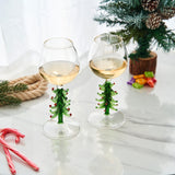Crystal Green Christmas Tree Wine Glasses - Set of 2, 10oz Goblets for Holiday Parties and New Year's from The Wine Savant