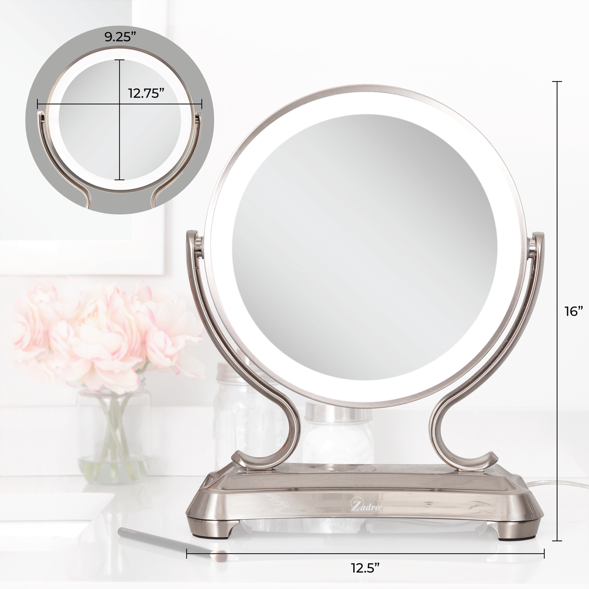 Glamour LED Lighted Makeup Mirror with Magnification from Zadro