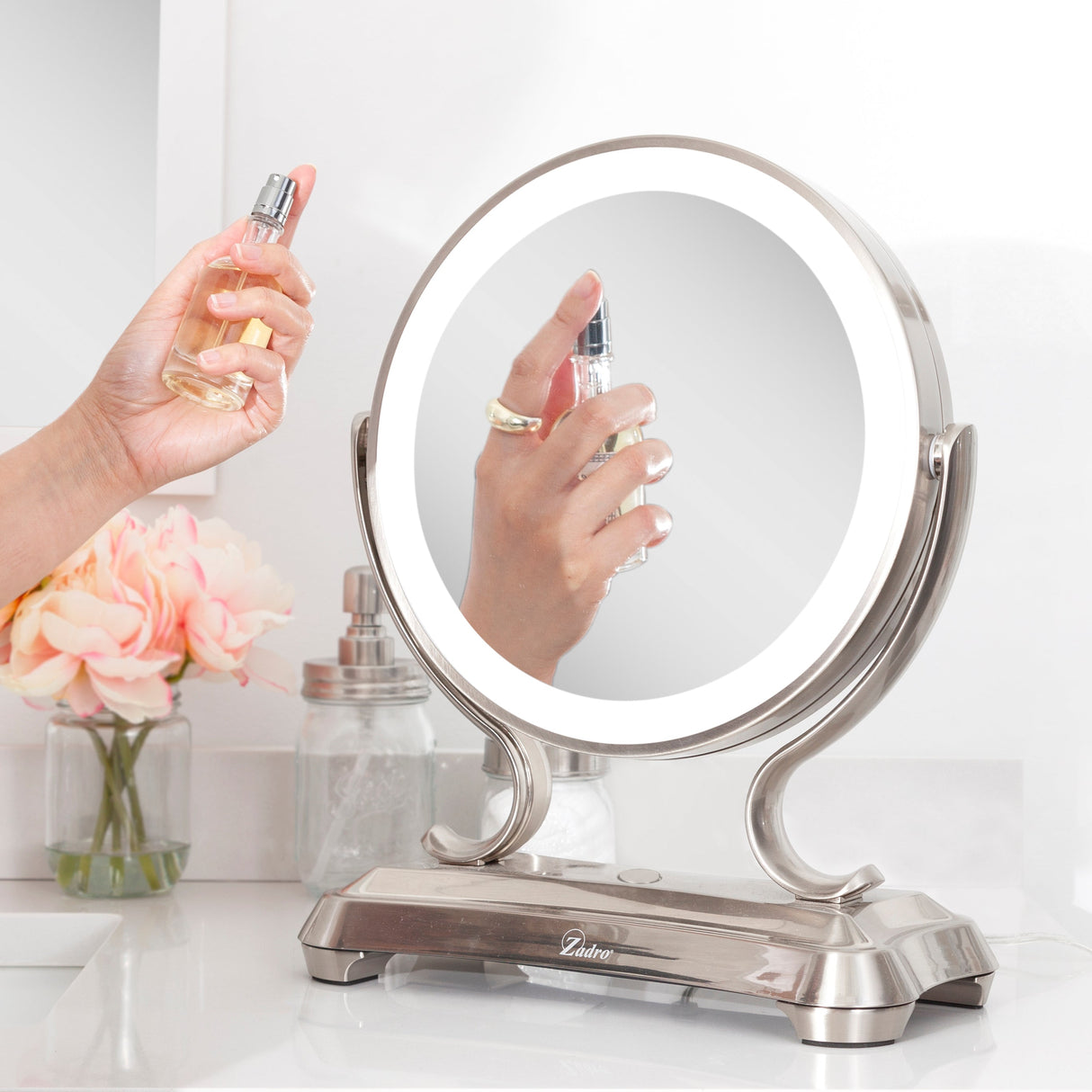 Glamour LED Lighted Makeup Mirror with Magnification from Zadro