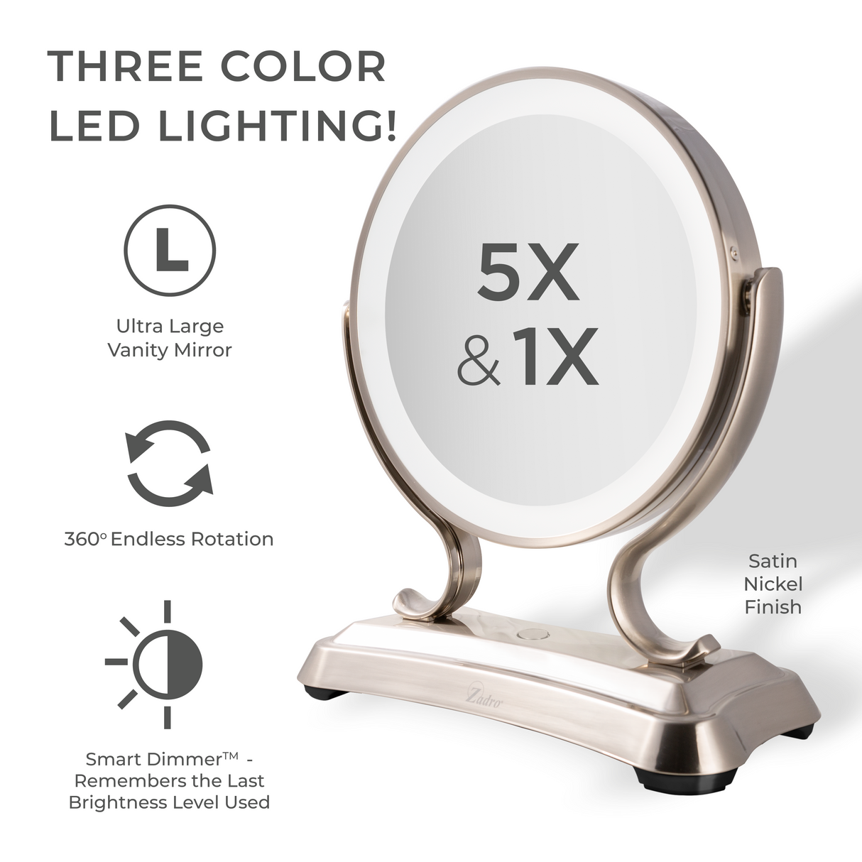 Glamour LED Lighted Makeup Mirror with Magnification from Zadro