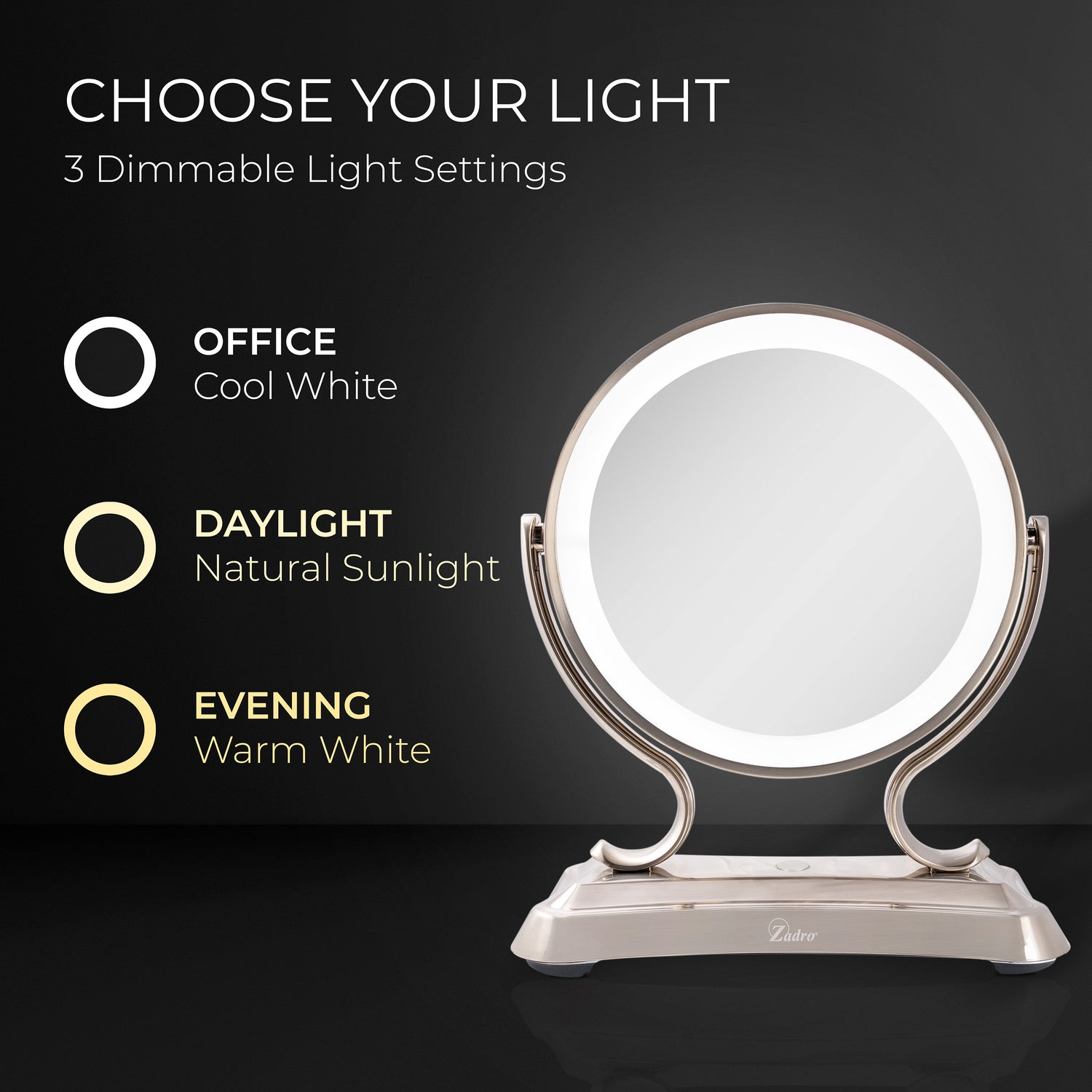 Glamour LED Lighted Makeup Mirror with Magnification from Zadro