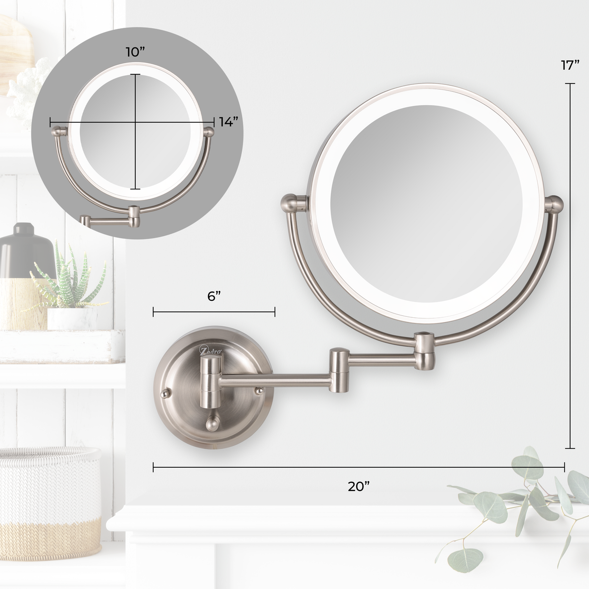 Glamour Lighted Wall Mounted Makeup Mirror with Magnification from Zadro
