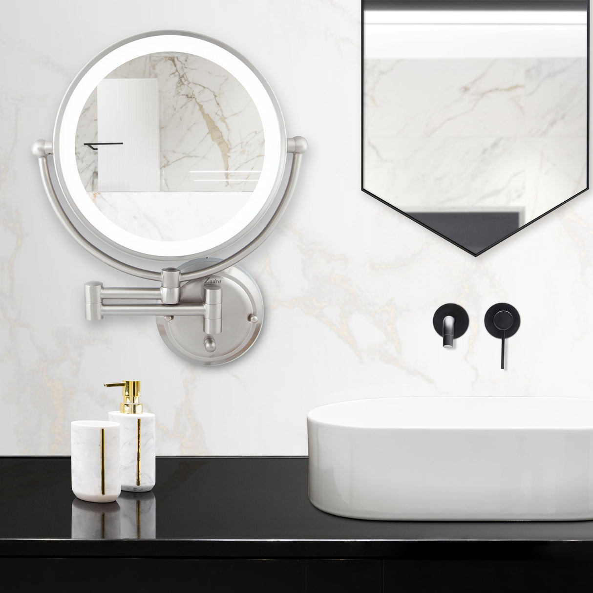 Glamour Lighted Wall Mounted Makeup Mirror with Magnification from Zadro