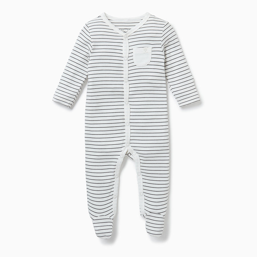 Front Opening Sleepsuit - Grey Stripe from Manymoons