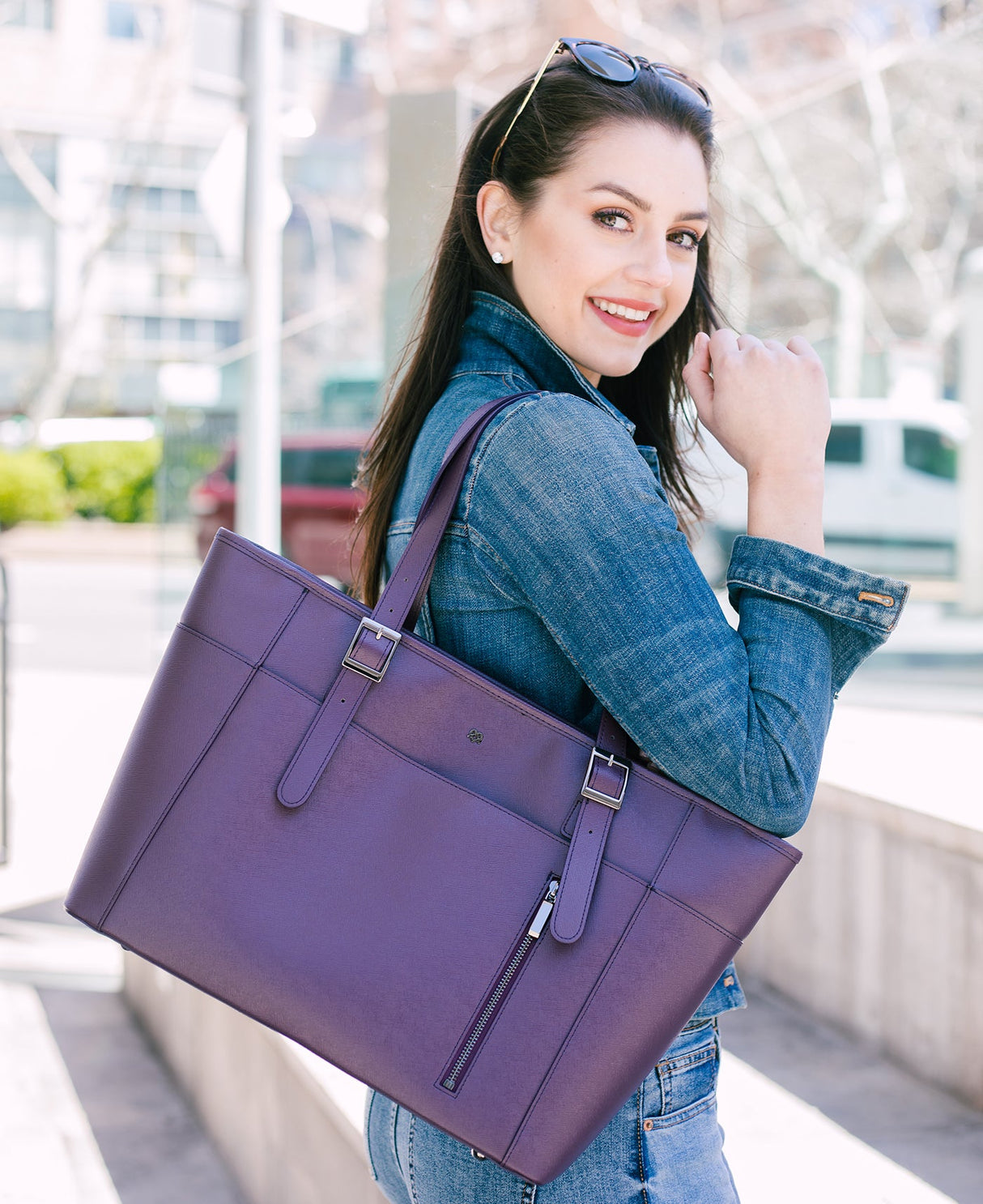 Miley - Purple Vegan Leather Laptop Bag from Gunas New York
