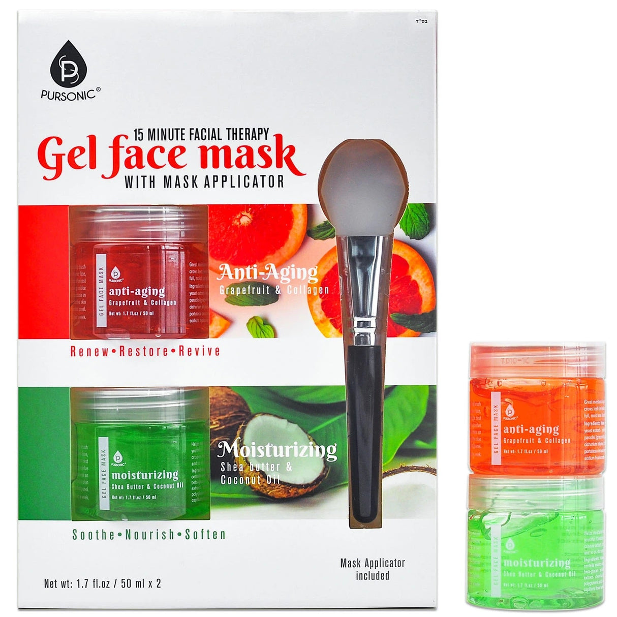 2 Pack Facial Therapy Gel Face Mask with Mask Applicator from Pursonic