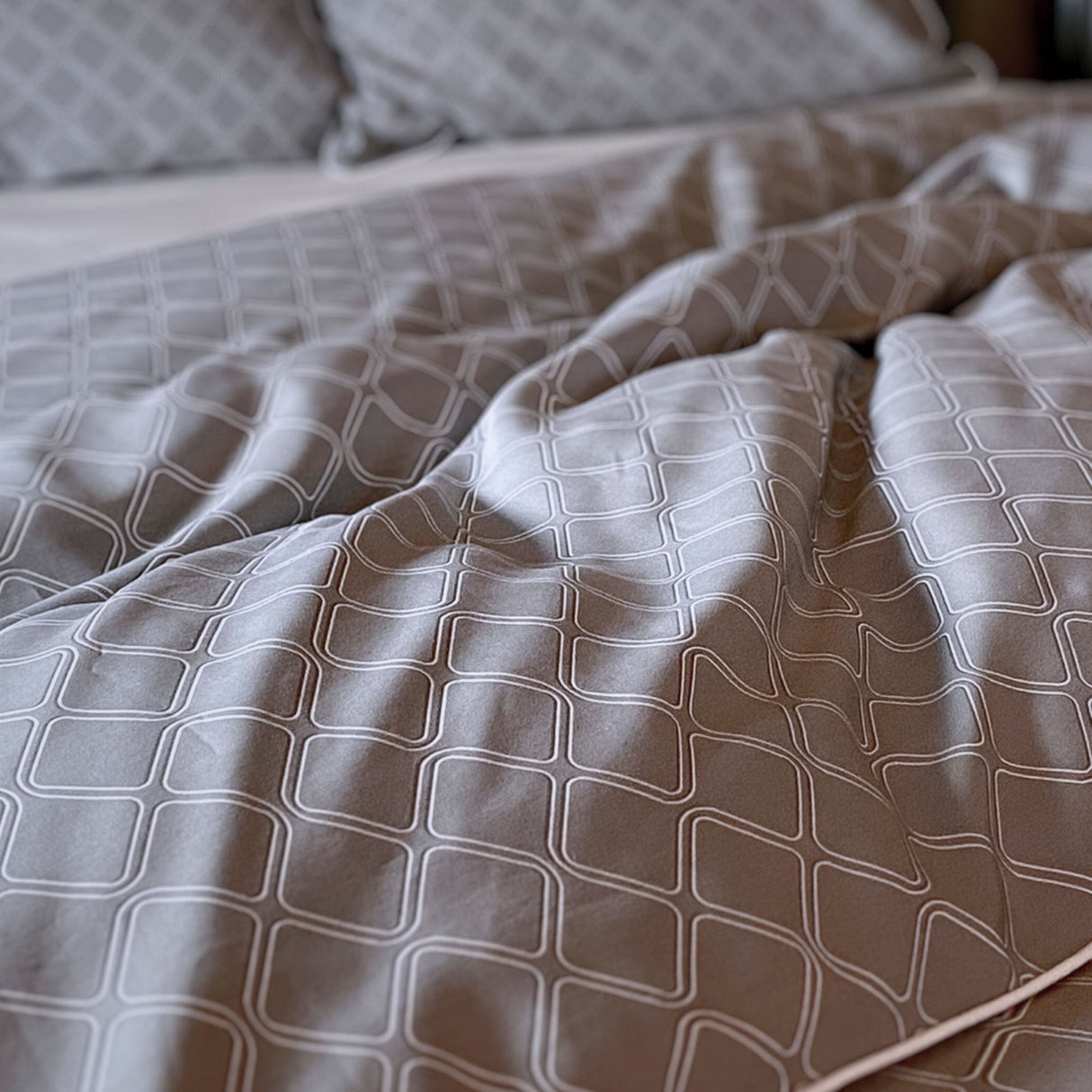 Bamboo Duvet Cover with Shams, 3pc - Platinum Geo from BedVoyage