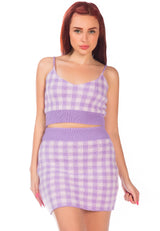 Gingham Checks Knitted Mini Skirt In Purple from London Rag International