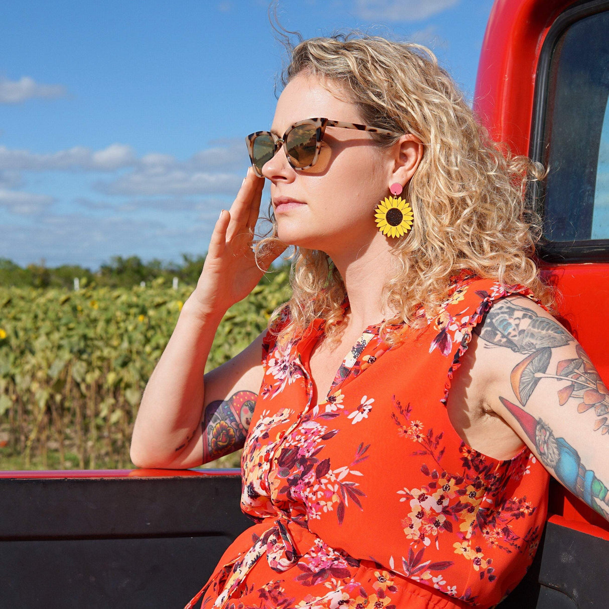 Sunflower Dangle Earrings from LE CHIC MIAMI