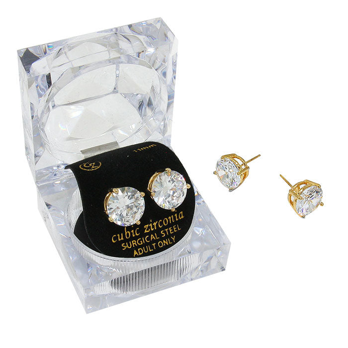 11mm Round Crystal Cubic Zirconia Stud Earrings in Clear Gift Box - Ready to Gift from Madeline Love