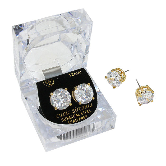 12mm Round Crystal Cubic Zirconia Stud Earrings in Clear Gift Box - Ready to Gift from Madeline Love