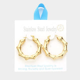 18K Gold Dipped Stainless Steel 1.5 Inch Metal Bamboo Hoop Earrings from Madeline Love