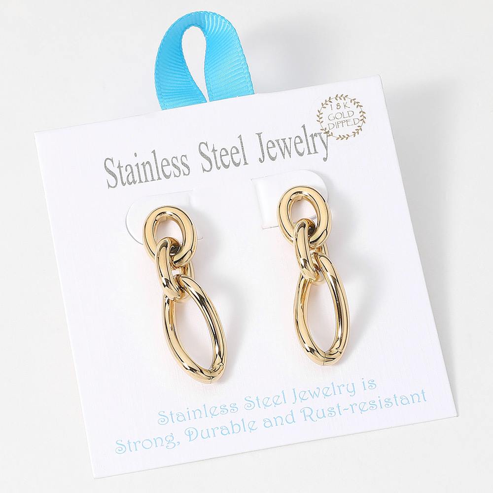 18K Gold Dipped Stainless Steel Abstract Chain Link Earrings from Madeline Love