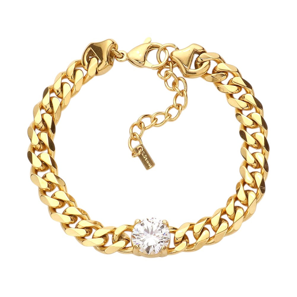18K Gold Dipped Stainless Steel CZ Round Stone Bracelet from Madeline Love