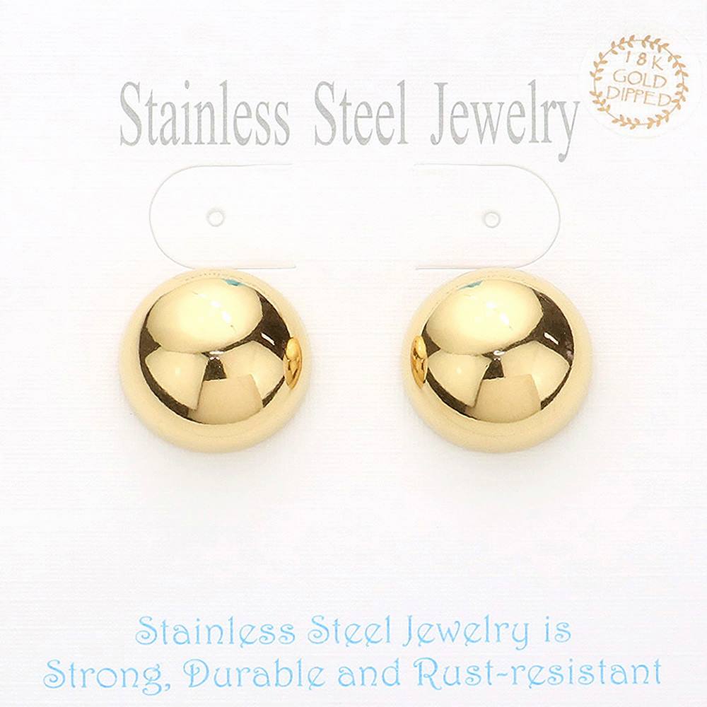 18K Gold Dipped Stainless Steel Metal Dome Stud Earrings from Madeline Love