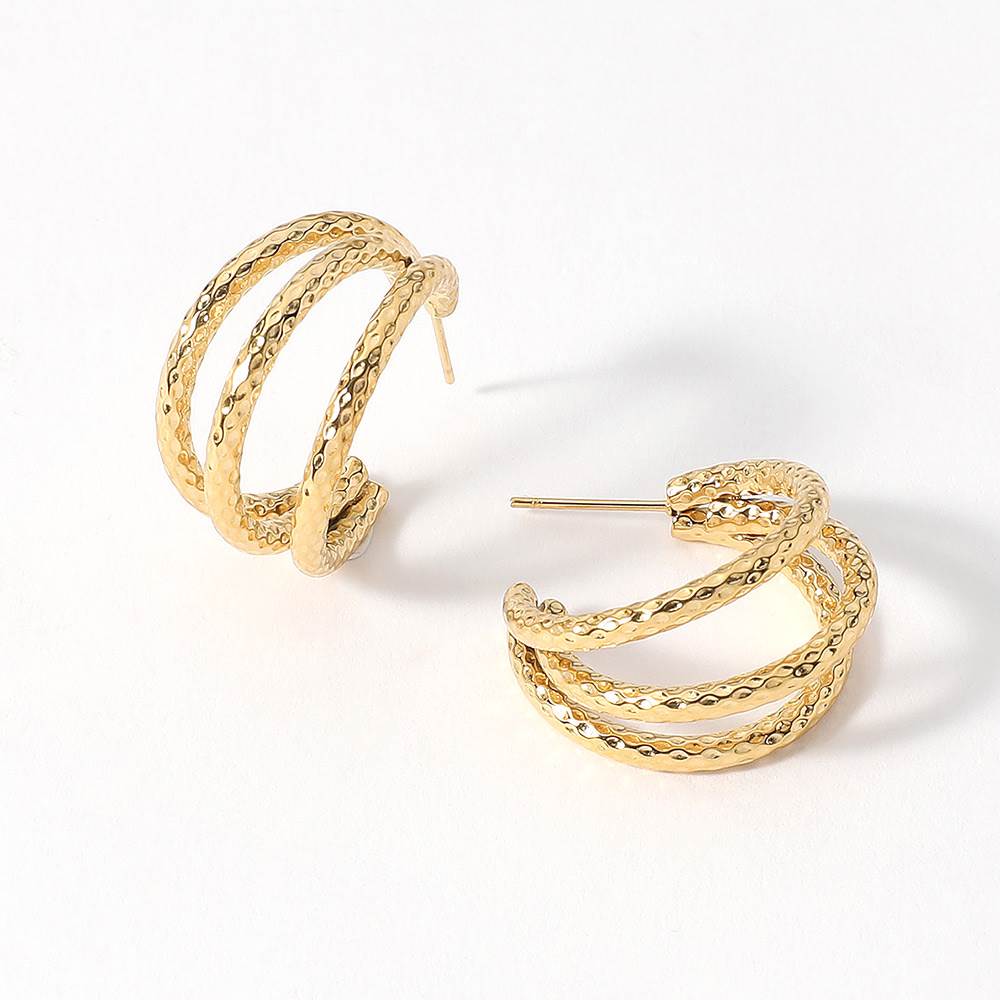 18K Gold Dipped Stainless Steel Textured Split Hoop Earrings from Madeline Love