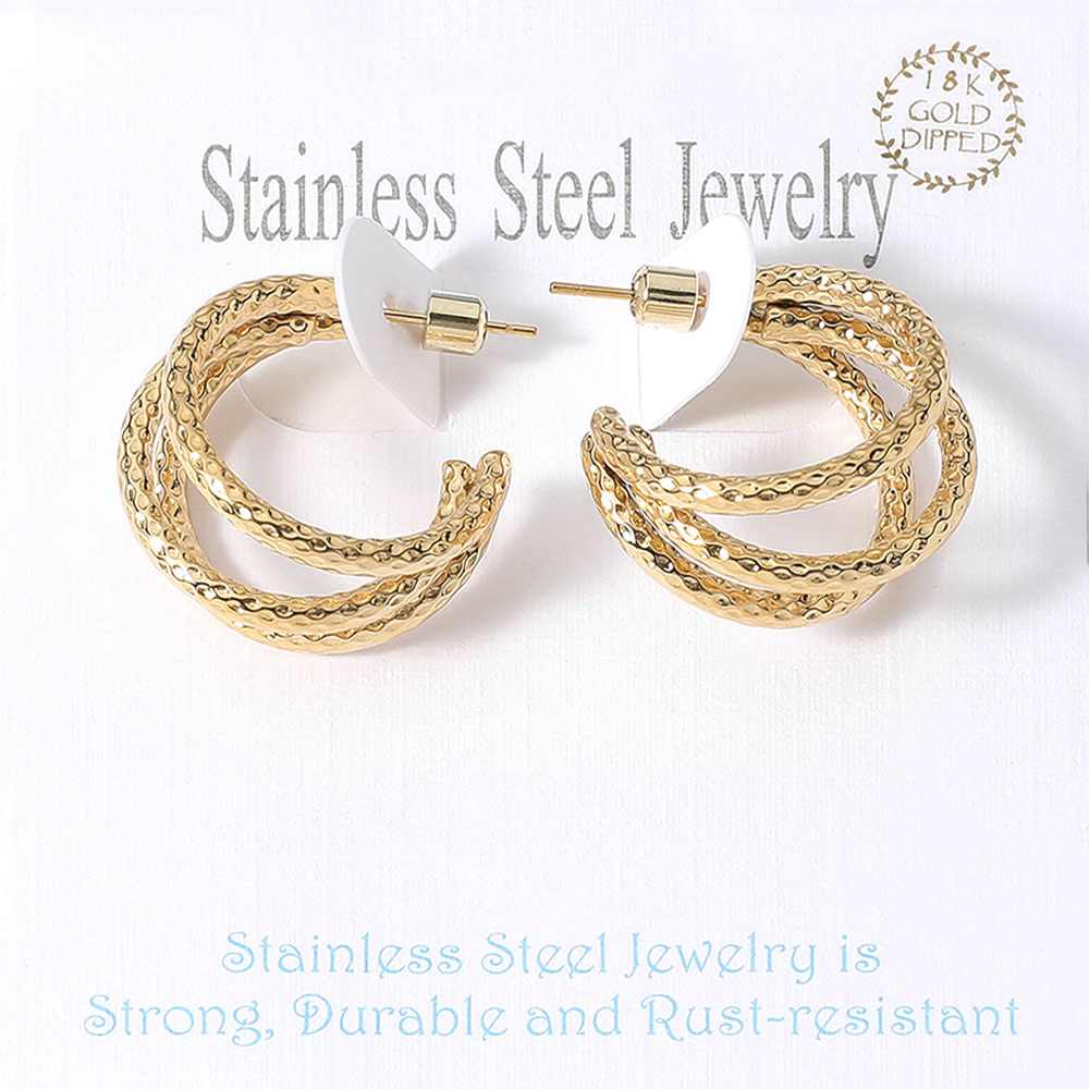 18K Gold Dipped Stainless Steel Textured Split Hoop Earrings from Madeline Love