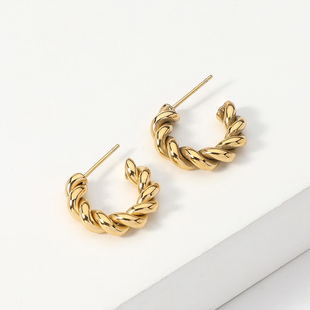 18K Gold Dipped Stainless Steel Twisted Mini Hoop Earrings from Madeline Love