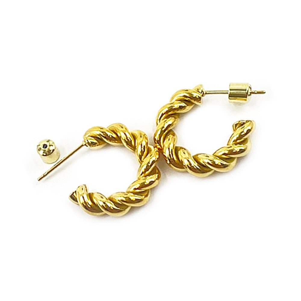 18K Gold Dipped Stainless Steel Twisted Mini Hoop Earrings from Madeline Love