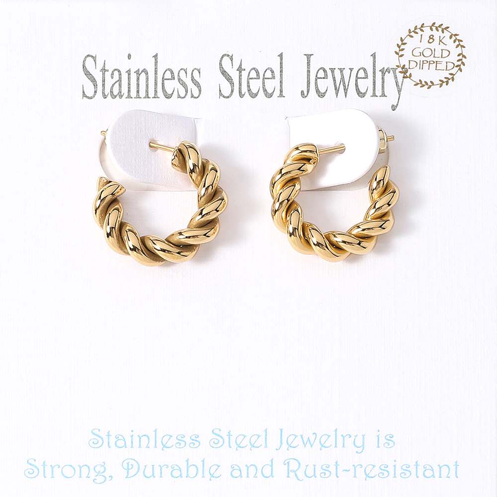 18K Gold Dipped Stainless Steel Twisted Mini Hoop Earrings from Madeline Love