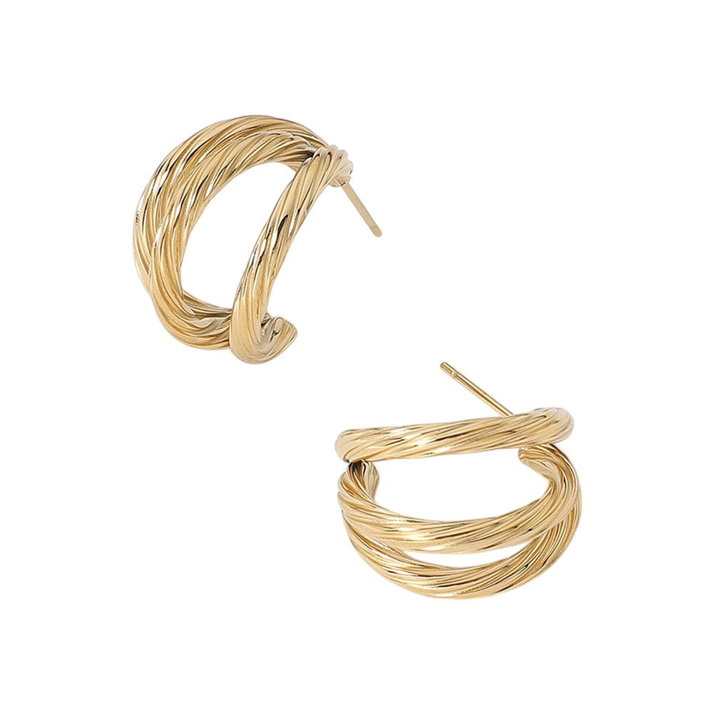 18K Gold Dipped Stainless Steel Twisted Split Hoop Earrings from Madeline Love
