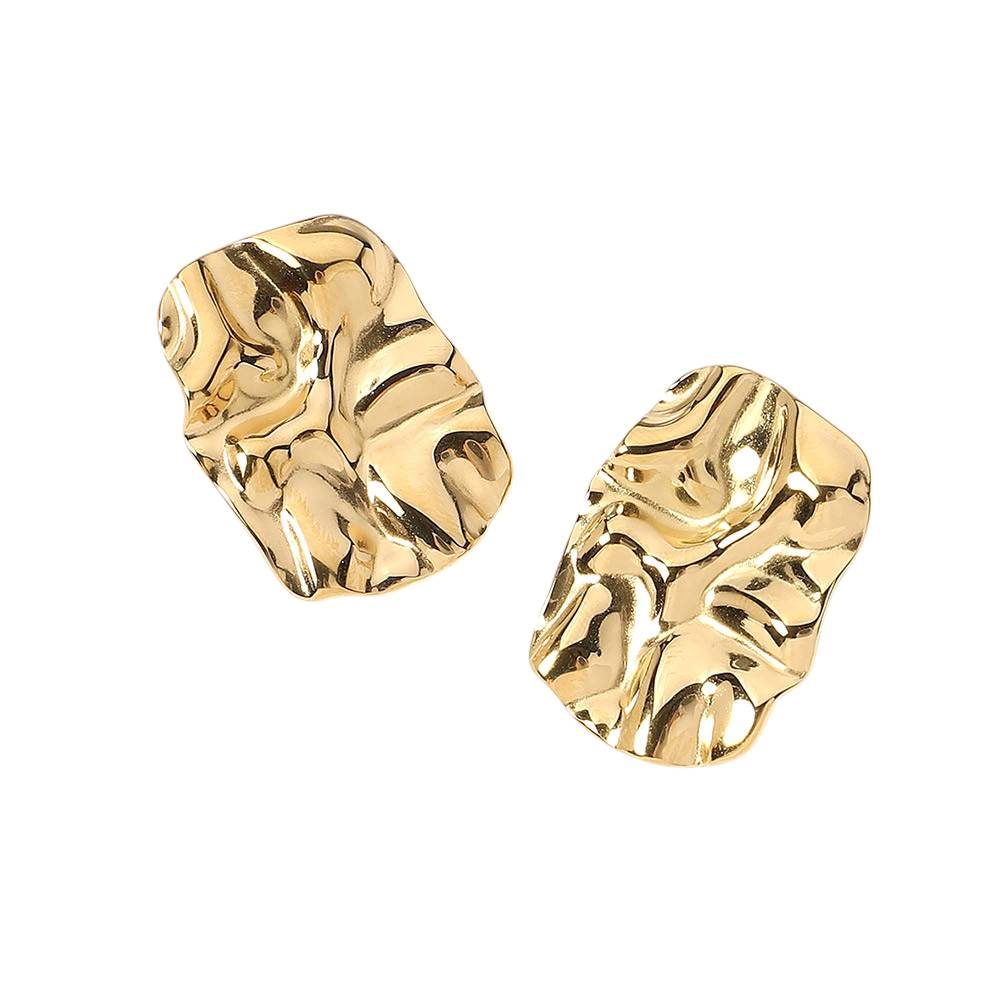 18K Gold Dipped Stainless Steel Textured Rectangle Earrings from Madeline Love