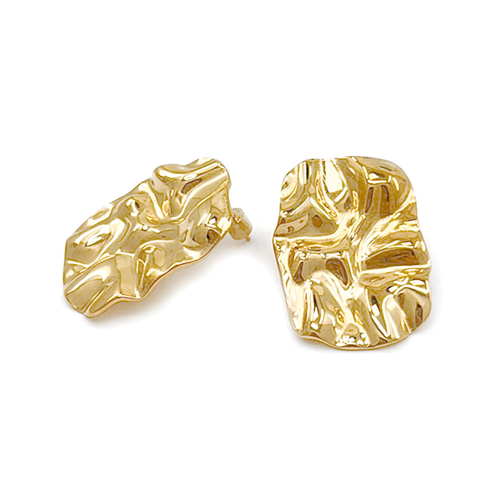 18K Gold Dipped Stainless Steel Textured Rectangle Earrings from Madeline Love