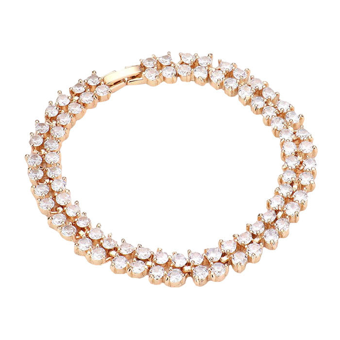 2Rows CZ Round Cluster Evening Bracelet from Madeline Love