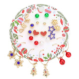 12 Pairs Christmas Tree, Snowflake, Heart, and Star Pearl Earrings Set from Madeline Love