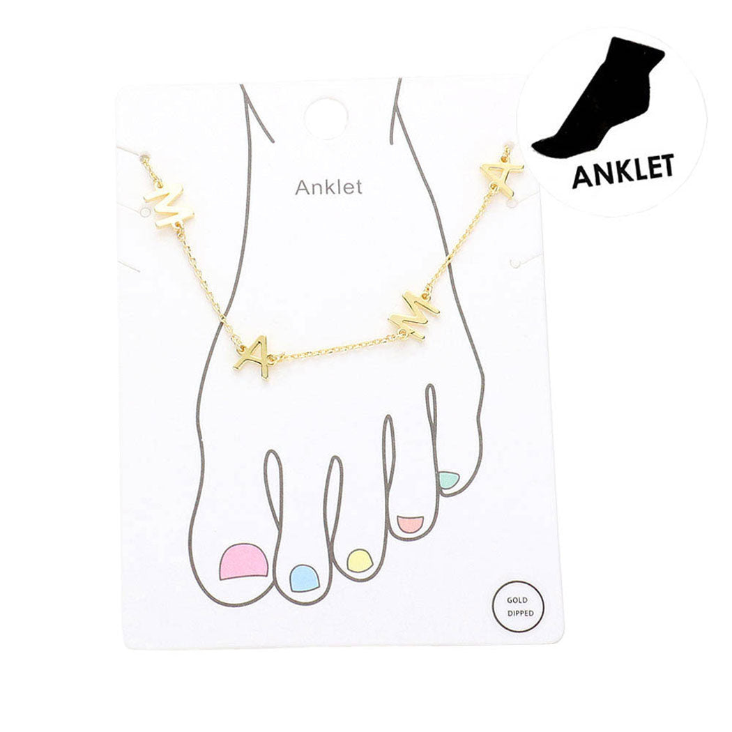 Gold Dipped Mama Metal Charm Message Anklet from Madeline Love