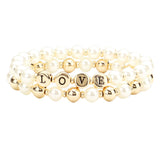 2PCS LOVE Pearl Metal Ball Stretch Message Bracelets from Madeline Love