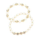 2PCS LOVE Pearl Metal Ball Stretch Message Bracelets from Madeline Love