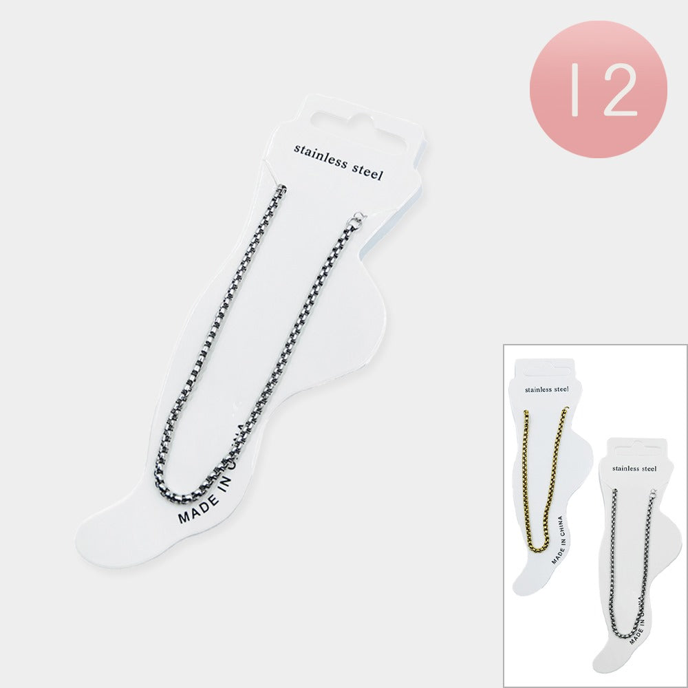 12PCS - Stainless Steel Braided Chain Anklets from Madeline Love