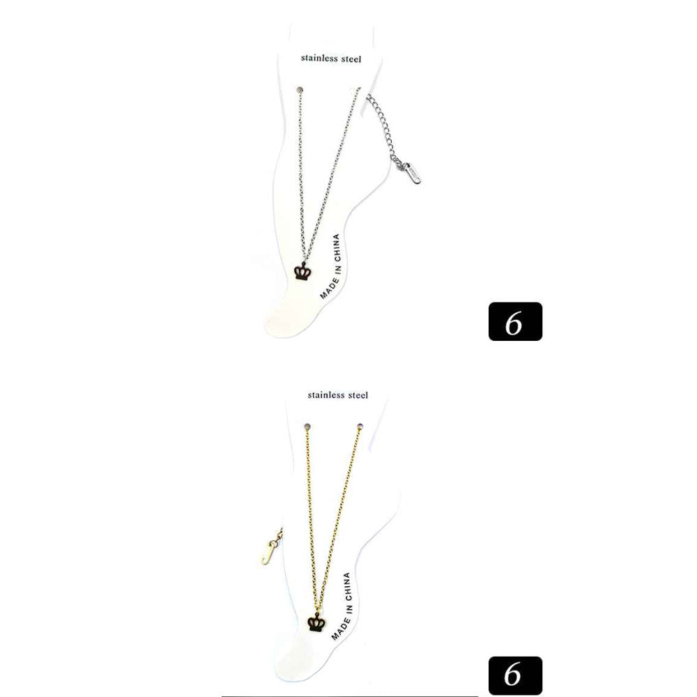 12PCS - Stainless Steel Crown Charm Anklets from Madeline Love