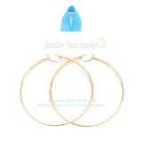 18K Gold Dipped Stainless Steel 2.75 Inch Hoop Pin Catch Earrings from Madeline Love