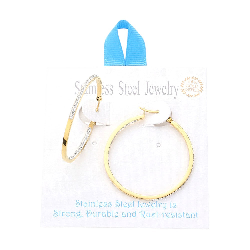 18K Gold Dipped Stainless Steel 1.7 Inch Inside Out Hoop Pin Catch Earrings from Madeline Love