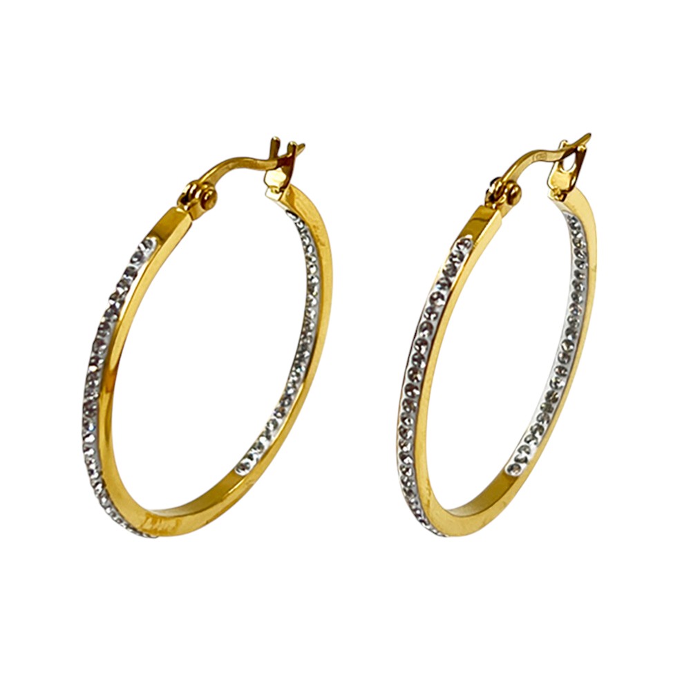 18K Gold Dipped Stainless Steel 1.7 Inch Inside Out Hoop Pin Catch Earrings from Madeline Love
