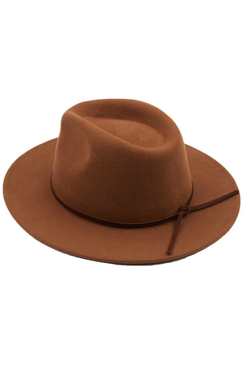 C.C Wool Felt Detailed Panama Hat Leather Bow Trim from Madeline Love