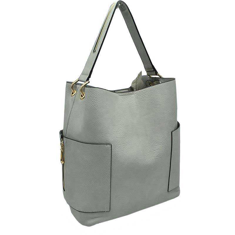 2-in-1 Chic Satchel Side Pocket Bucket Bag with Long Strap from Madeline Love