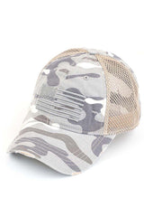 C.C AMERICAN FLAG EMBROIDERY CAMO BASEBALL CAP from Madeline Love