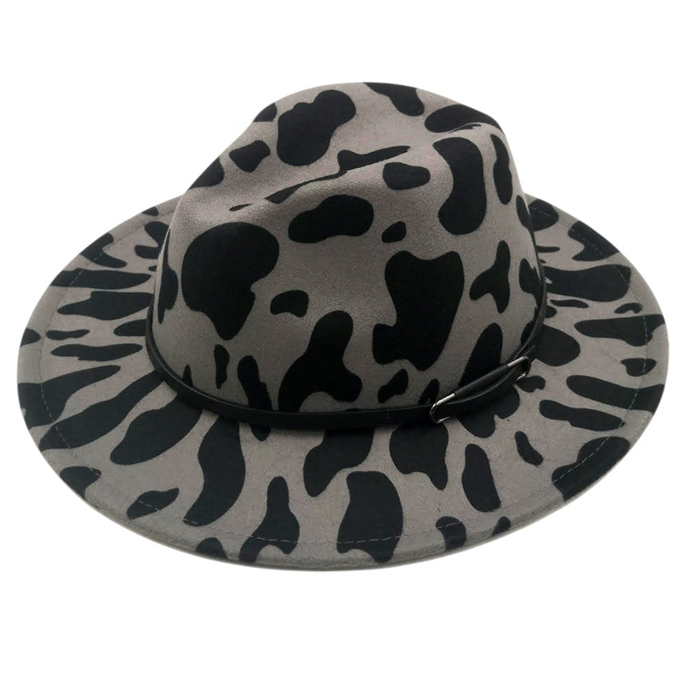 Faux Leather Band Cattle Patterned Panama Hat from Madeline Love
