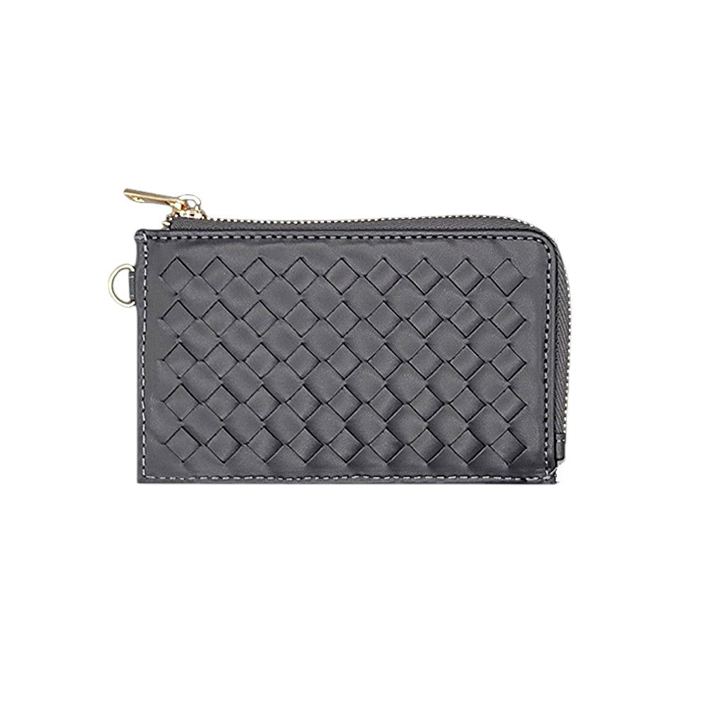 Faux Leather Basket Weave Flat Card Holder Wallet with Wristlet  from Madeline Love