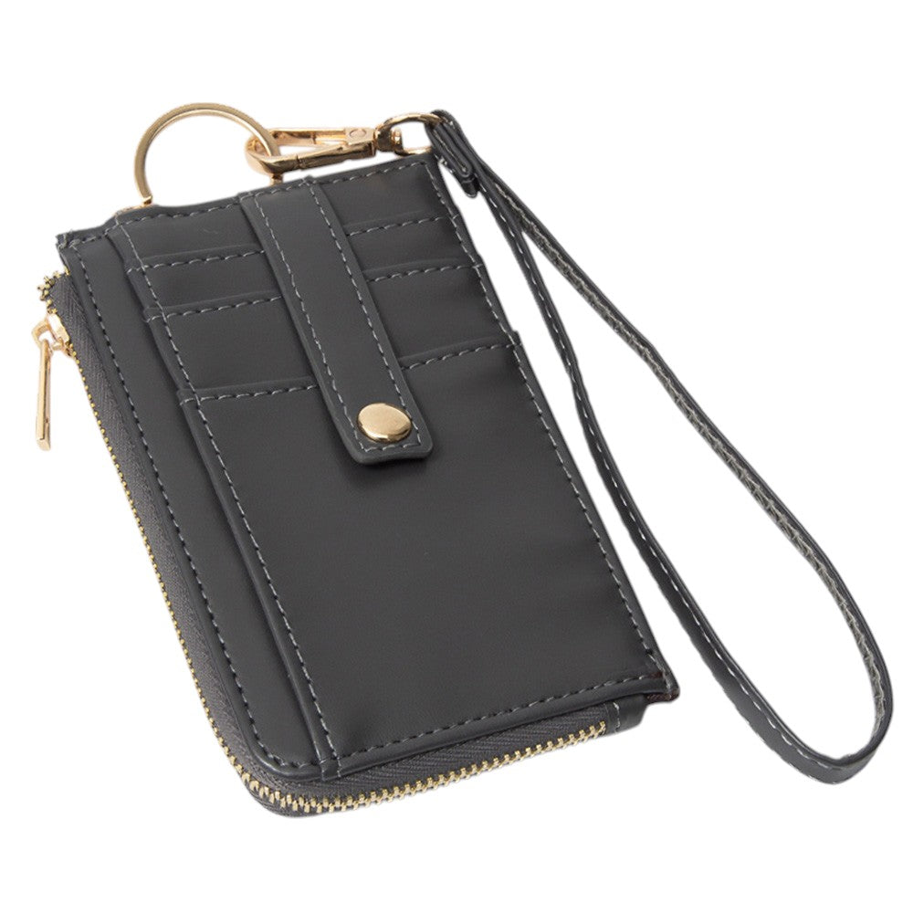 Faux Leather Basket Weave Flat Card Holder Wallet with Wristlet  from Madeline Love