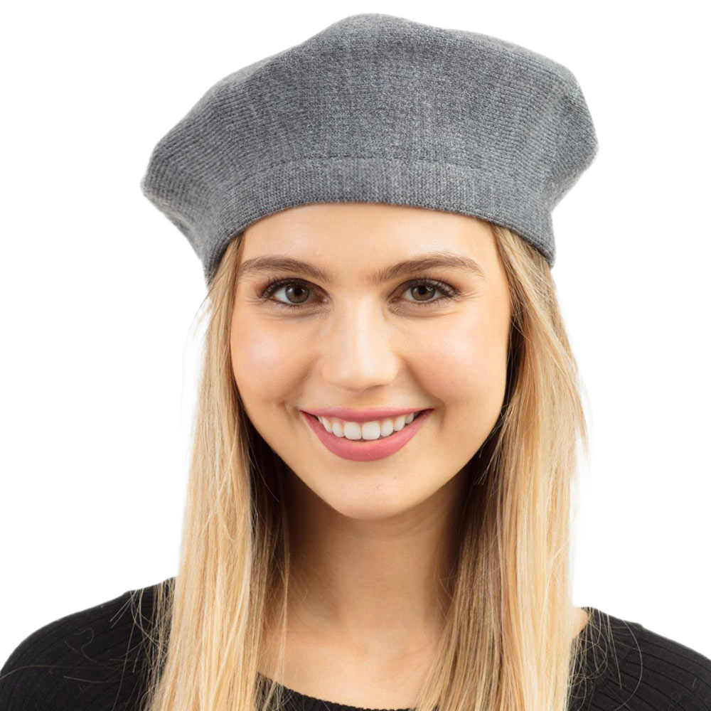 Trendy Fashionable Winter Stretchy Solid Beret Hat from Madeline Love