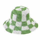 Checkerboard Patterned Straw Bucket Hat from Madeline Love