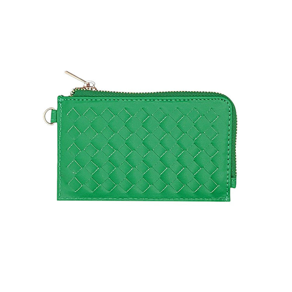 Faux Leather Basket Weave Flat Card Holder Wallet with Wristlet  from Madeline Love