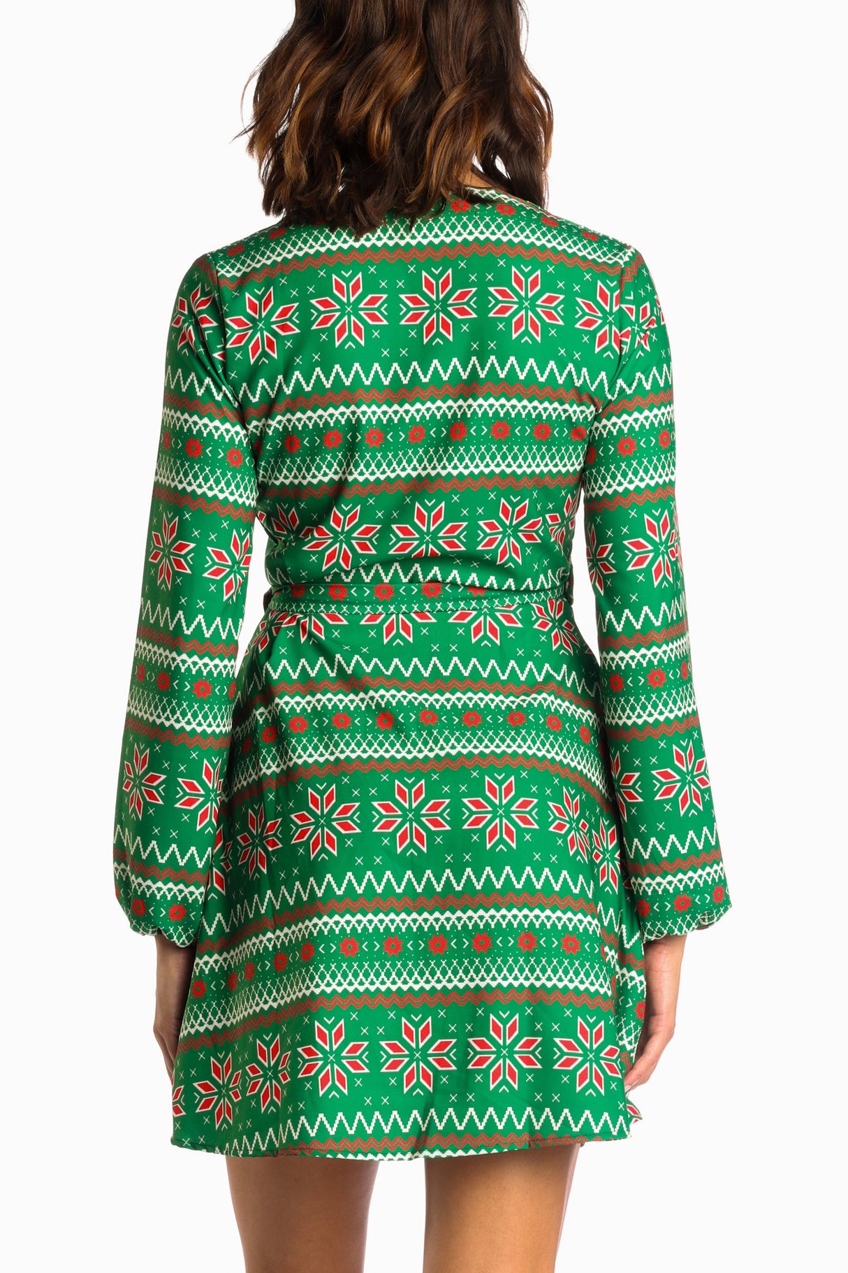 The Kris Kringle | Green Fair Isle Christmas Wrap Dress from Shinesty